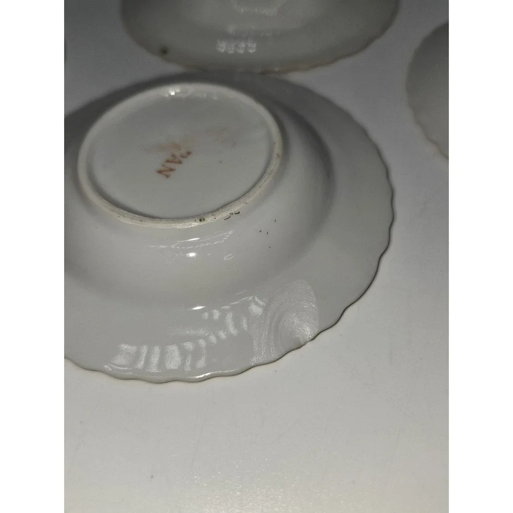 Vintage Set of 7 Porcelain Floral Ashtrays Gold Trim Japan